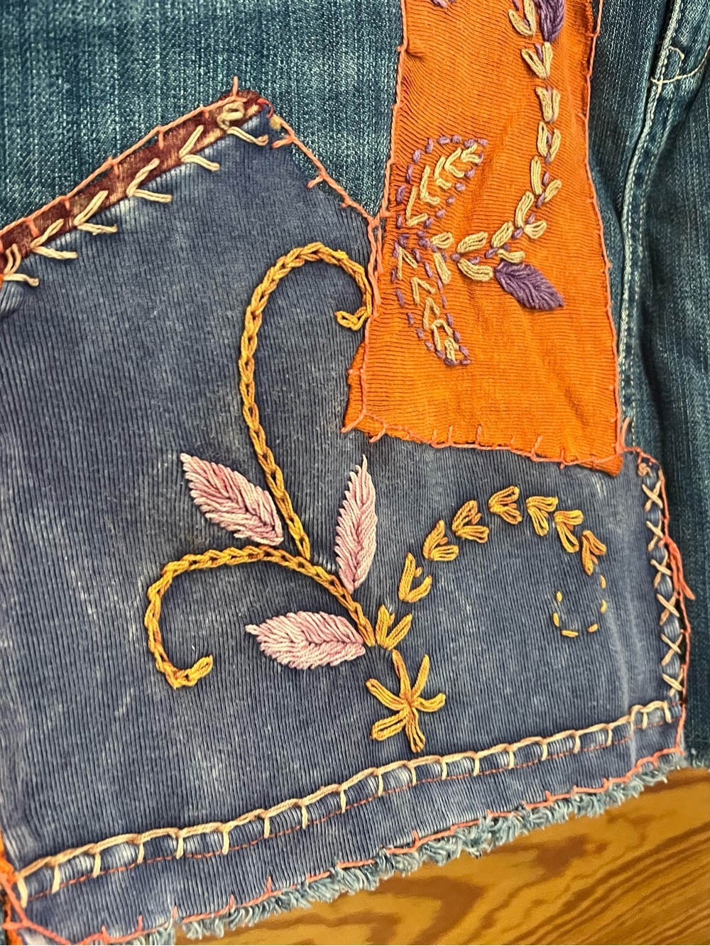 Handcrafted Bogo patchwork denim skirt size 8